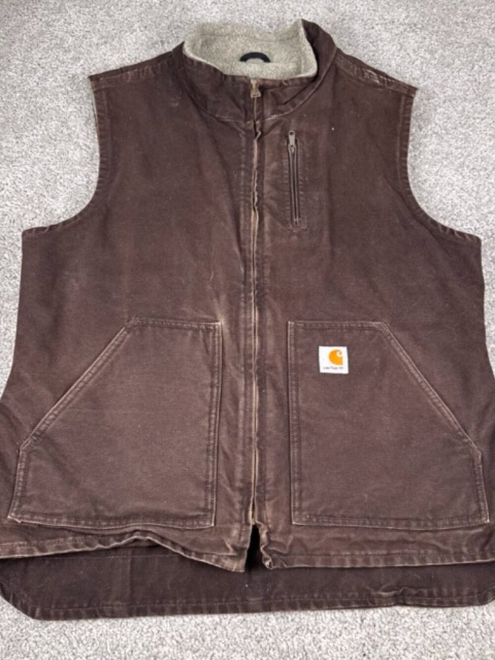 Vintage Carhartt Sherpa Lined Canvas Vest Mock Neck Women’s Large WV001 DKB
